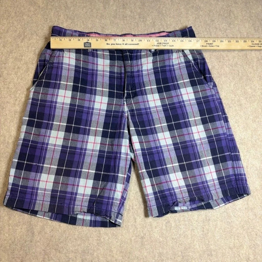 IZOD Plaid Shorts Mens 34 Purple Cotton Preppy Classic Flat Front Casual Trendy